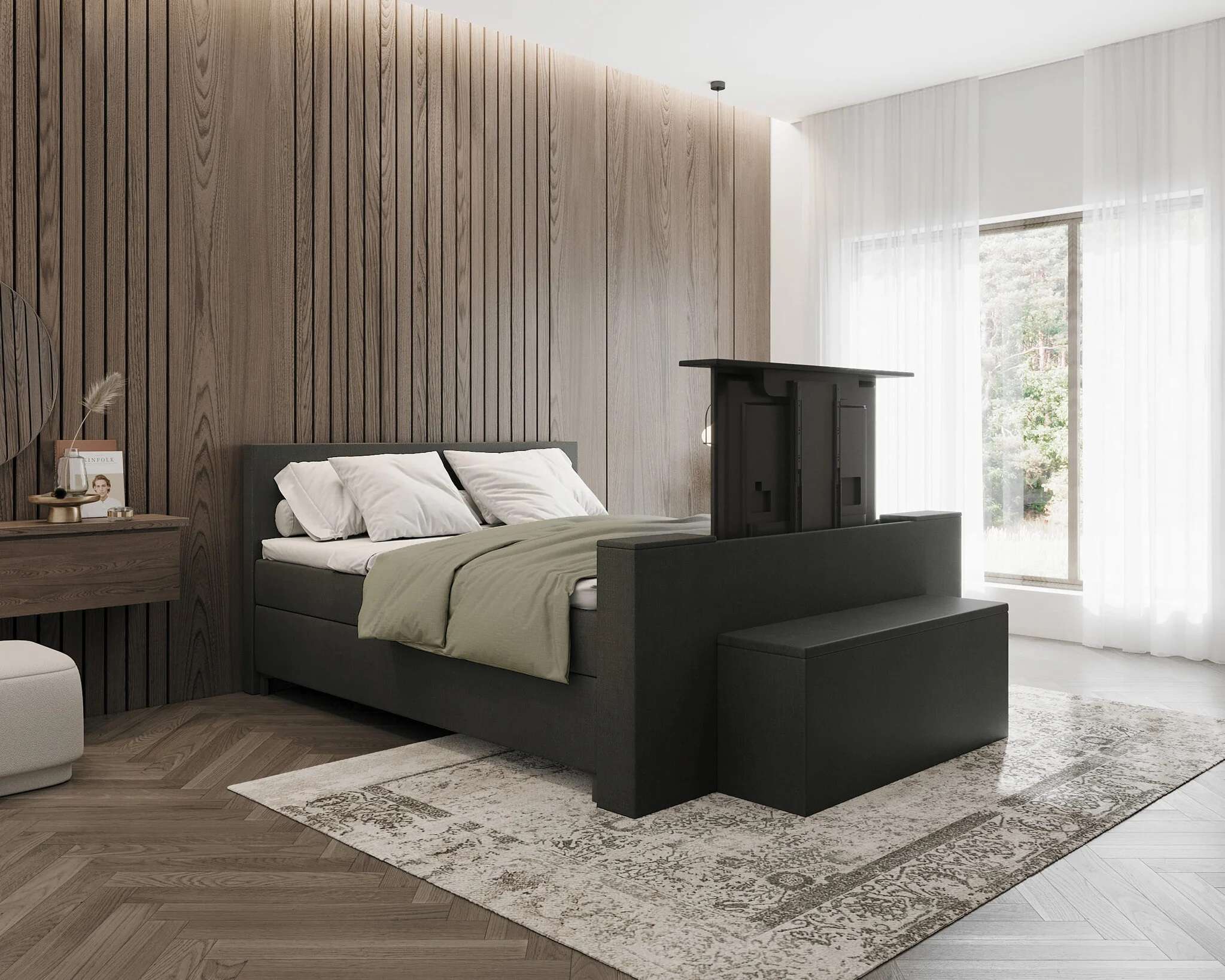 Boxspring met tv lift zwart Tongeren